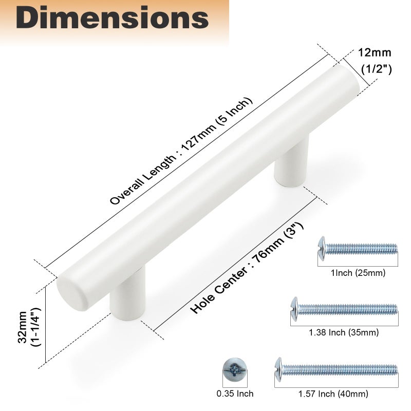 Probrico 15 Pack| White Kitchen Cabinet Pulls 3 Inch Euro Style T Bar Handles Cupboard Stainless Steel Modern Cabinet Hardware - Image 4